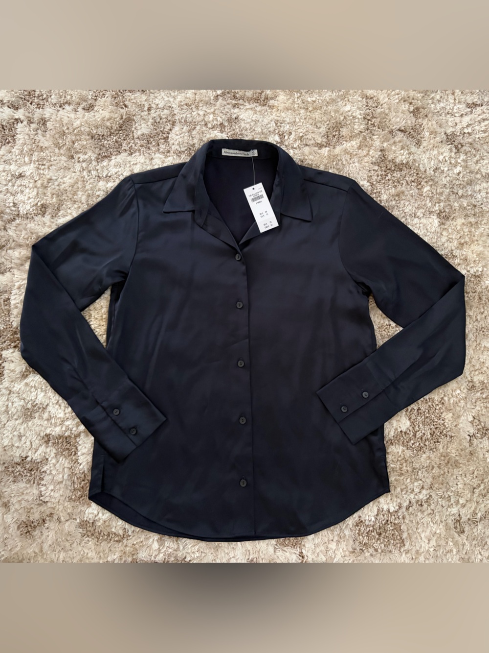 NWT Abercrombie & Fitch Womens Navy Blue Satin Button-Up Shirt Size XS